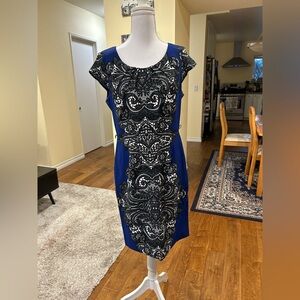 Shelby & Palmer Blue and Black Ornate Midi Dress